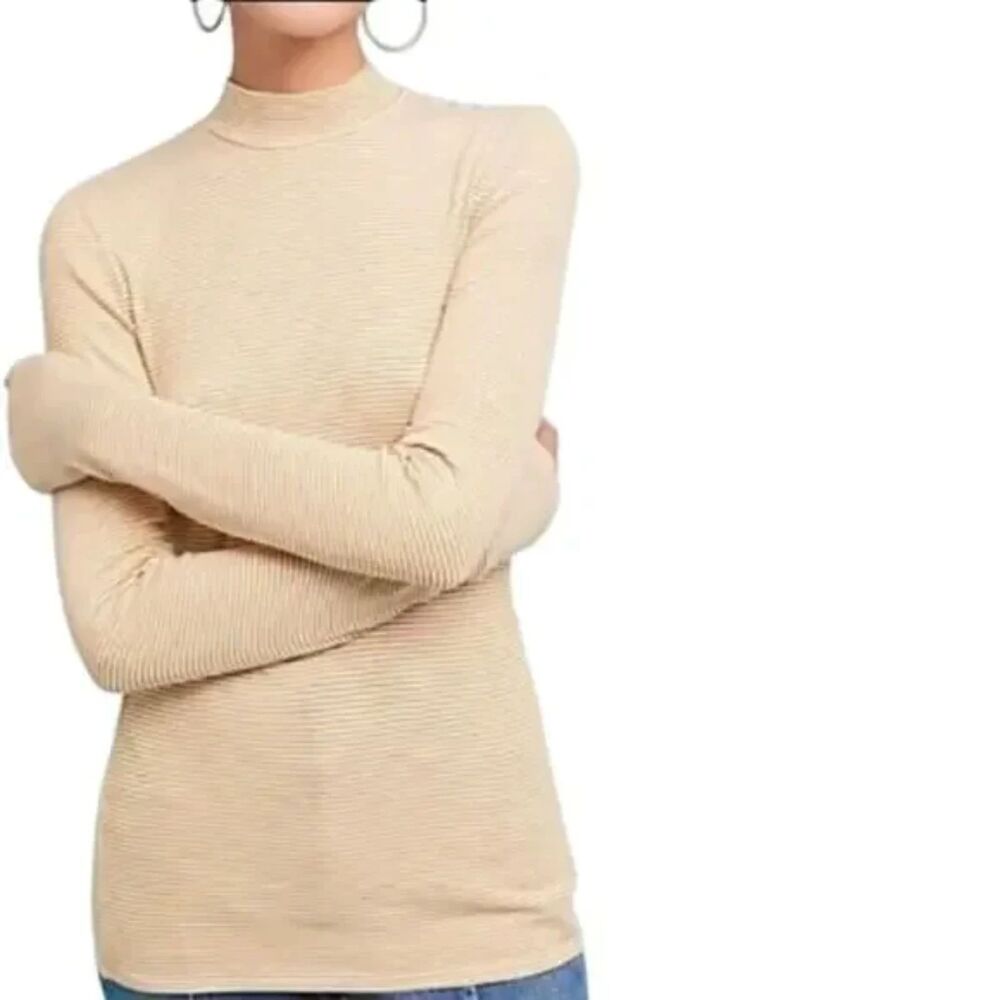 Anthropologie Pure + Good Mock Neck Long Sleeve Women's M Color Yellow/Cream